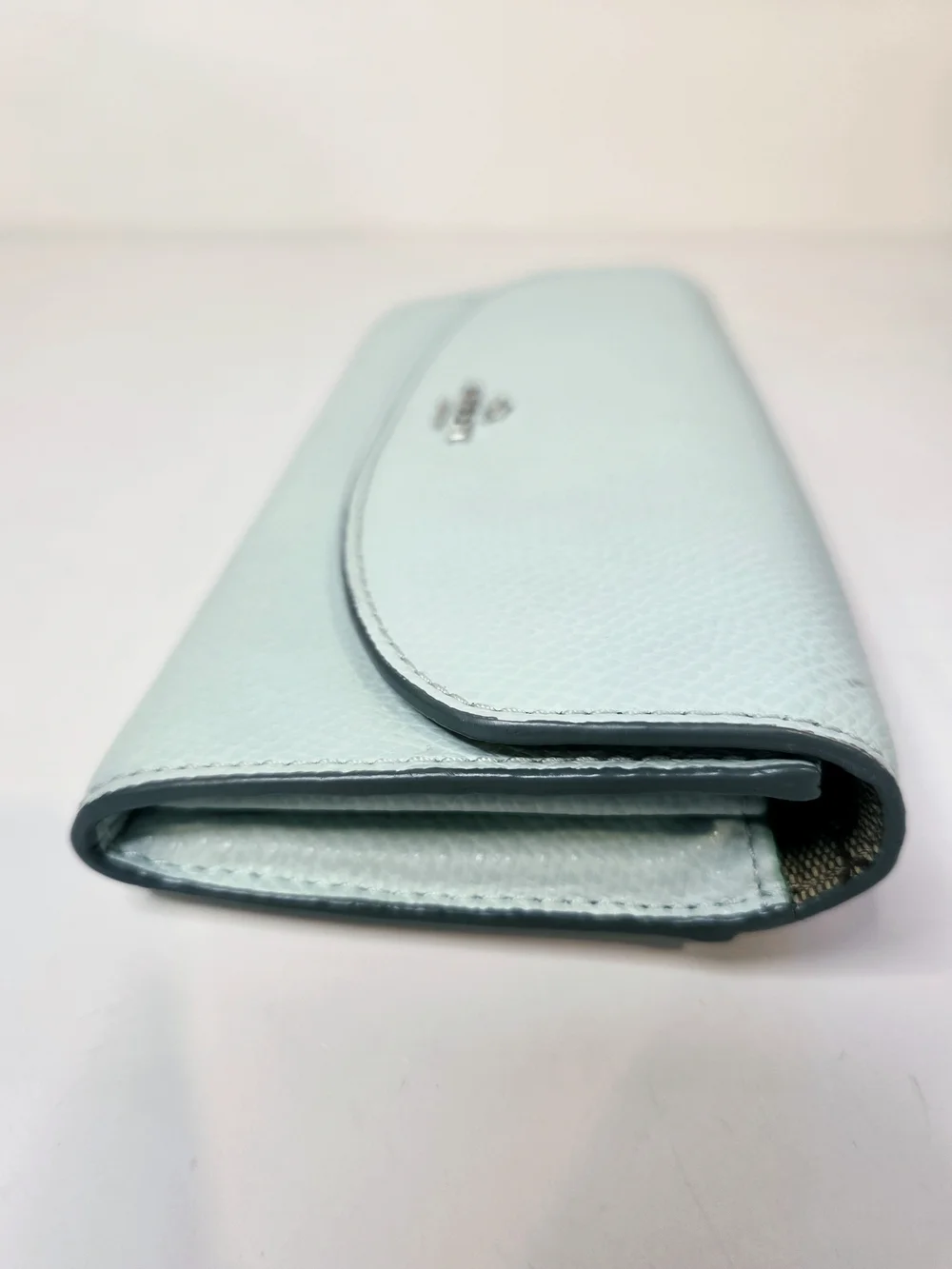 Coach Envelope Wallet Crossgrain Leather Teal Blue Wallet with Logo Coin Purse